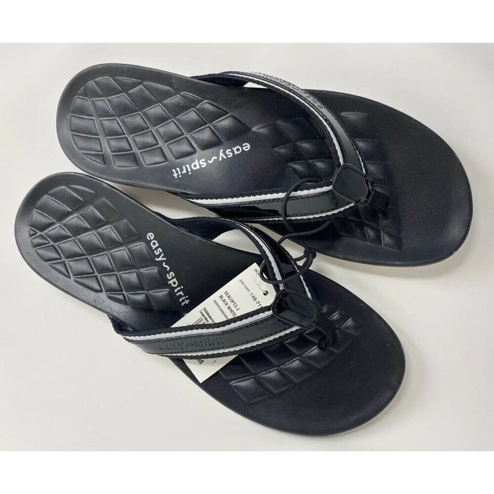 NWT Easy Spirit Sealoft Womens Flip-Flops Sz. 5M Black/White Sea Loft 3 - Picture 2 of 4